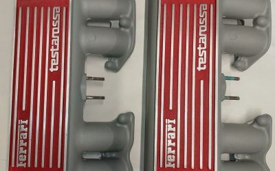 Cam covers, finished in powder coat crackle red & grey.