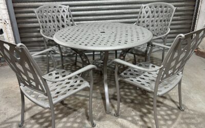 A Restored Garden Patio Set in Silver Texture Powder Coat